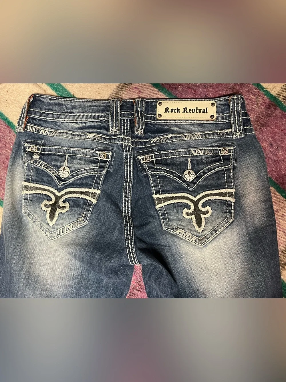 Rock Revival Abble Boot Jeans 29 Flap Pocket Bootcut Stretch Y2K Faded Western